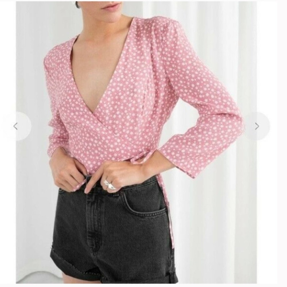 NWT & Other Stories Floral Wrap Pink Blouse 2
